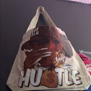 Graphic Tote Bag with Hustle Design